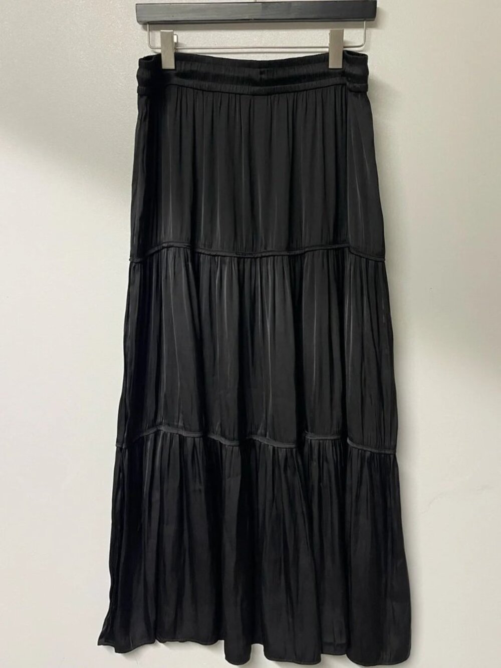Joie Women's Black Tiered Maxi Skirt - Casual Drawstring Waist Size L - Picture 11 of 12